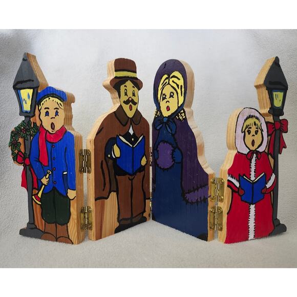 Vintage Hand Painted Wooden Fold Out Carolers Christmas Decor Family - Picture 9 of 11